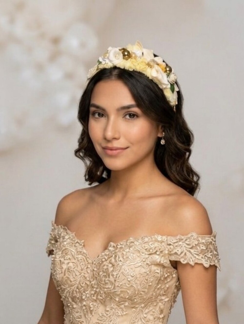 Yellow Floral Pearl Embellished Padded Headband